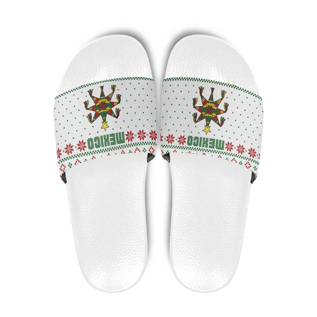 Mexico Christmas Slide Sandals with Piñata Star Design and Red Green Snowflake Pattern - Wonder Print Shop