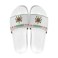 Mexico Christmas Slide Sandals with Piñata Star Design and Red Green Snowflake Pattern - Wonder Print Shop