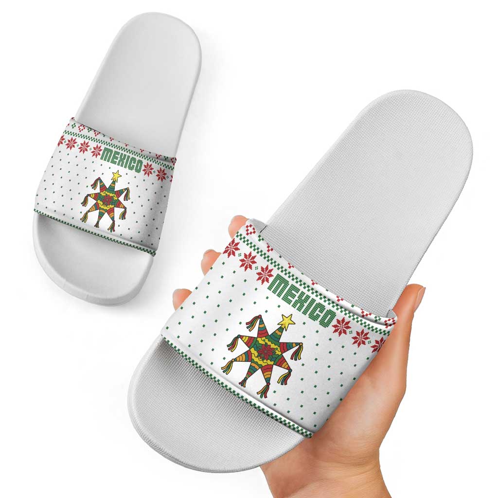 Mexico Christmas Slide Sandals with Piñata Star Design and Red Green Snowflake Pattern - Wonder Print Shop