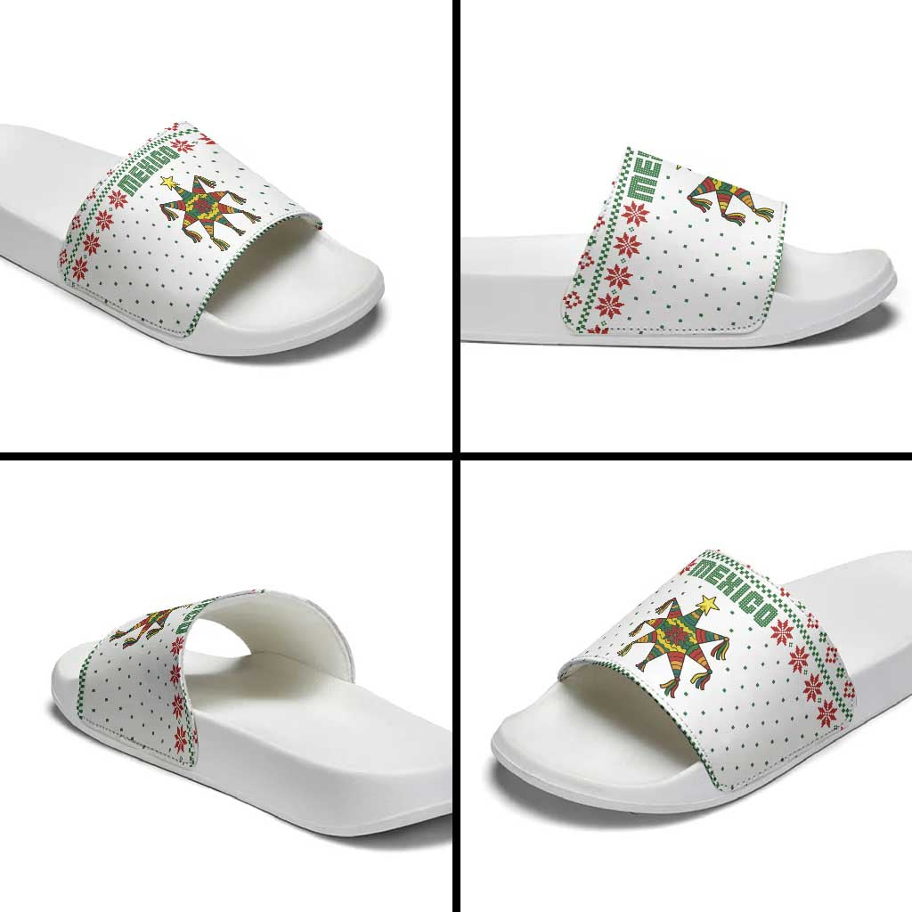 Mexico Christmas Slide Sandals with Piñata Star Design and Red Green Snowflake Pattern - Wonder Print Shop