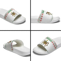 Mexico Christmas Slide Sandals with Piñata Star Design and Red Green Snowflake Pattern - Wonder Print Shop