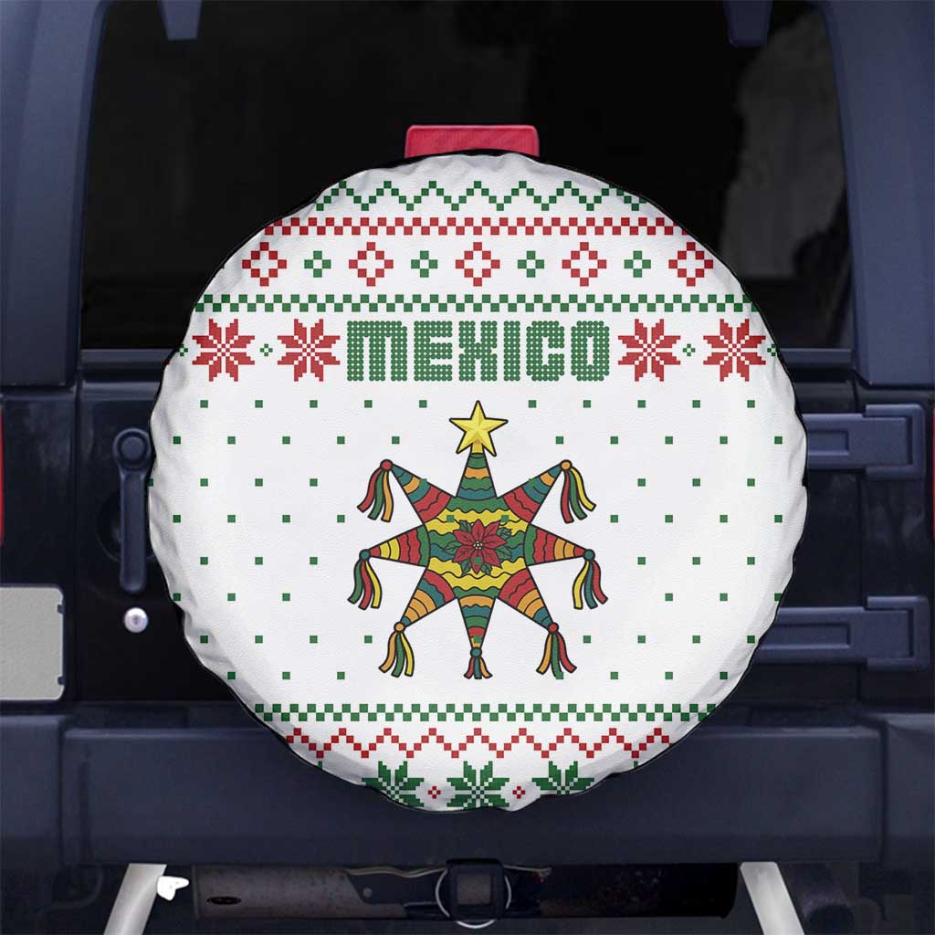 Mexico Christmas Spare Tire Cover with Piñata Star Design and Red Green Snowflake Pattern - Wonder Print Shop