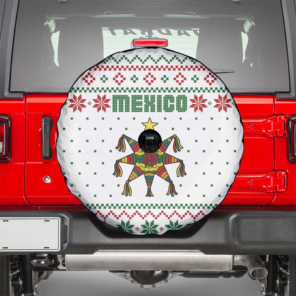 Mexico Christmas Spare Tire Cover with Piñata Star Design and Red Green Snowflake Pattern - Wonder Print Shop