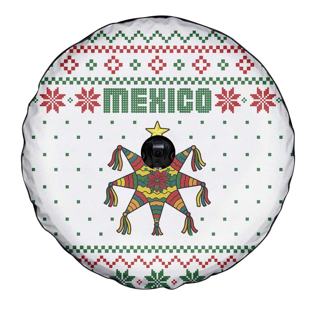 Mexico Christmas Spare Tire Cover with Piñata Star Design and Red Green Snowflake Pattern - Wonder Print Shop