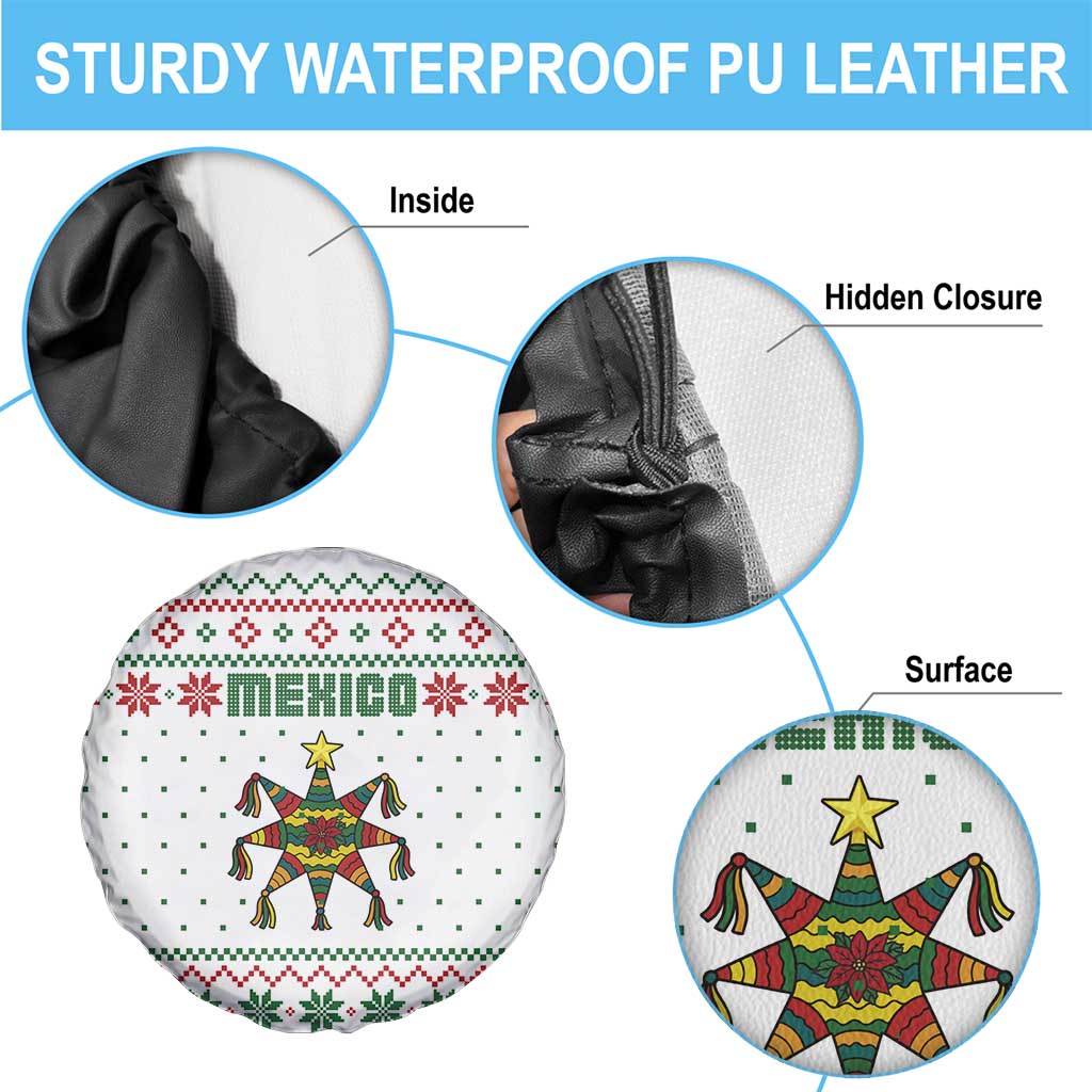Mexico Christmas Spare Tire Cover with Piñata Star Design and Red Green Snowflake Pattern - Wonder Print Shop