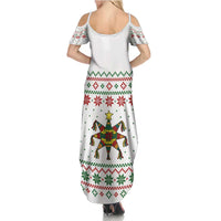 Mexico Christmas Summer Maxi Dress with Piñata Star Design and Red Green Snowflake Pattern - Wonder Print Shop
