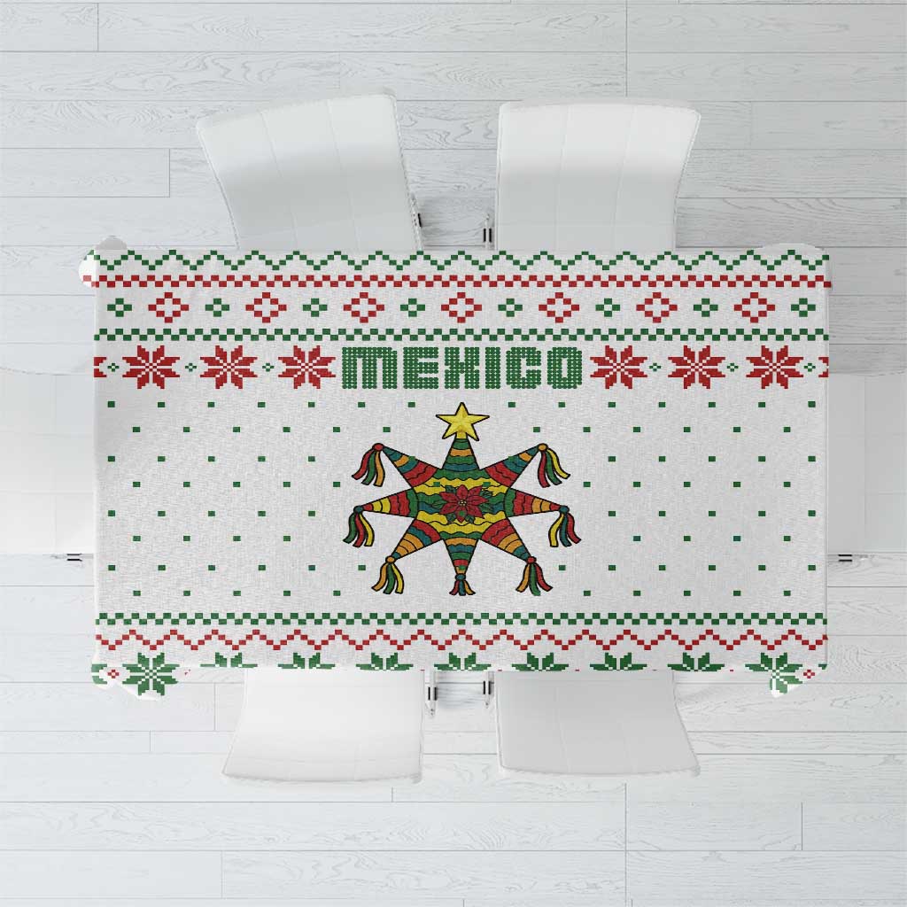Mexico Christmas Tablecloth with Piñata Star Design and Red Green Snowflake Pattern - Wonder Print Shop
