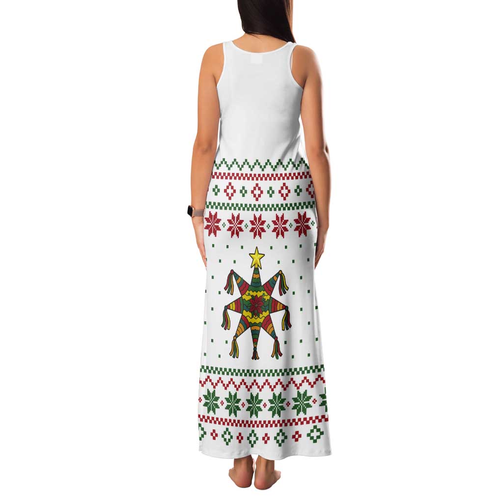 Mexico Christmas Tank Maxi Dress with Piñata Star Design and Red Green Snowflake Pattern - Wonder Print Shop
