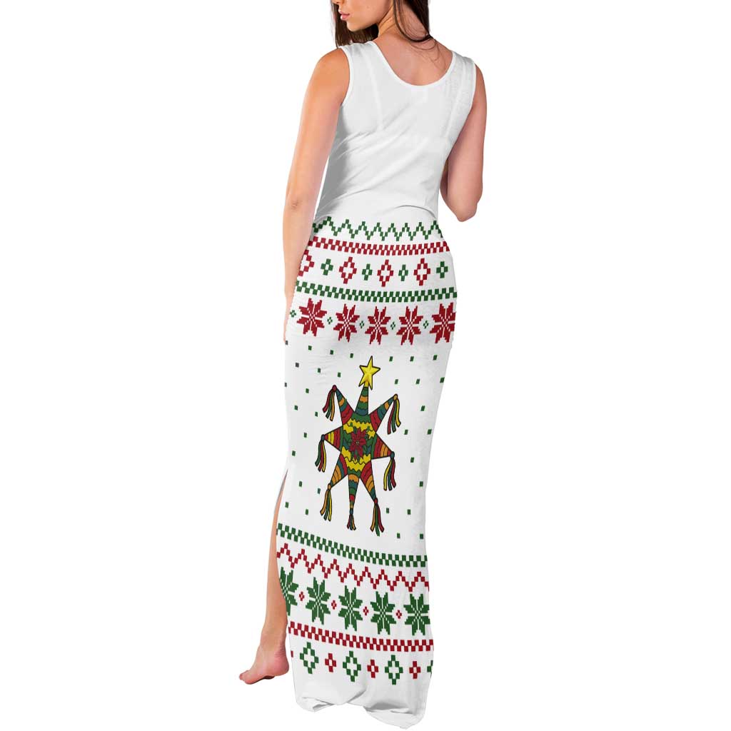Mexico Christmas Tank Maxi Dress with Piñata Star Design and Red Green Snowflake Pattern - Wonder Print Shop