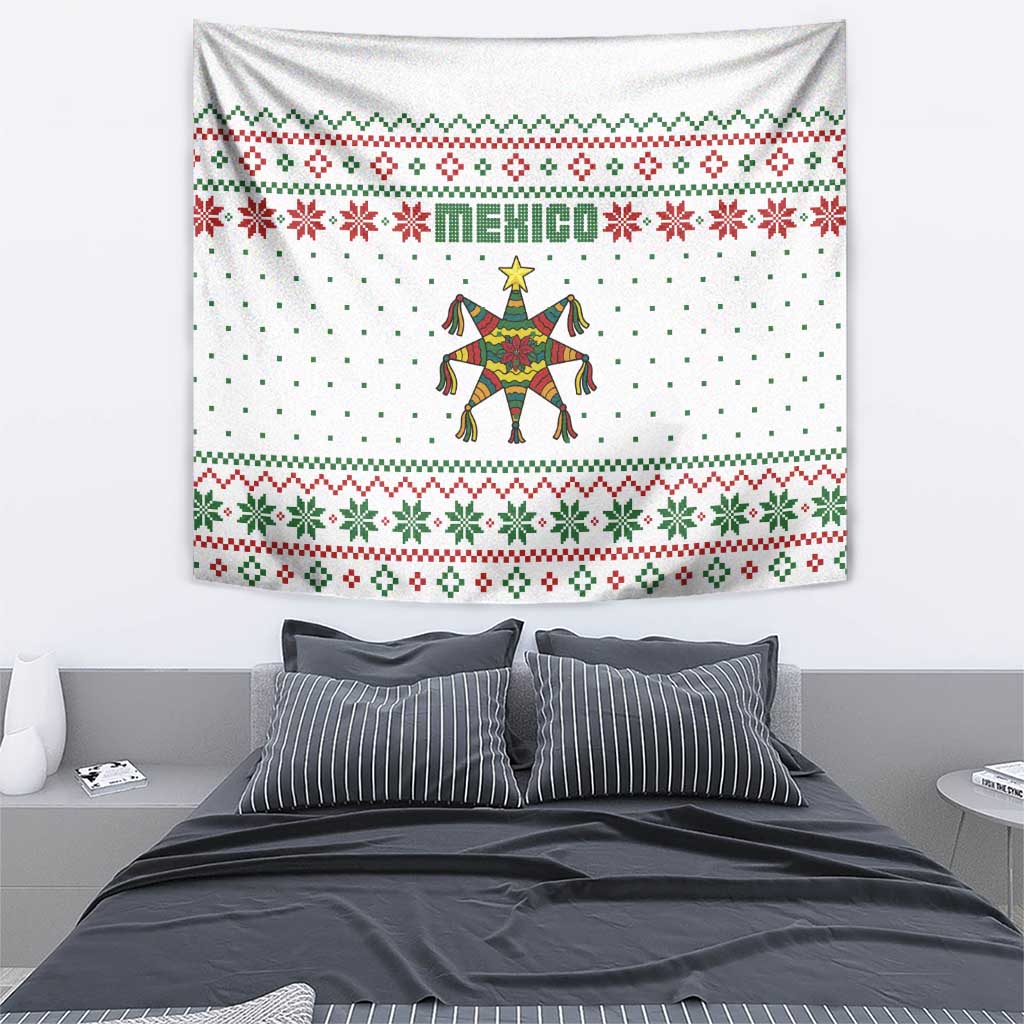 Mexico Christmas Tapestry with Piñata Star Design and Red Green Snowflake Pattern - Wonder Print Shop
