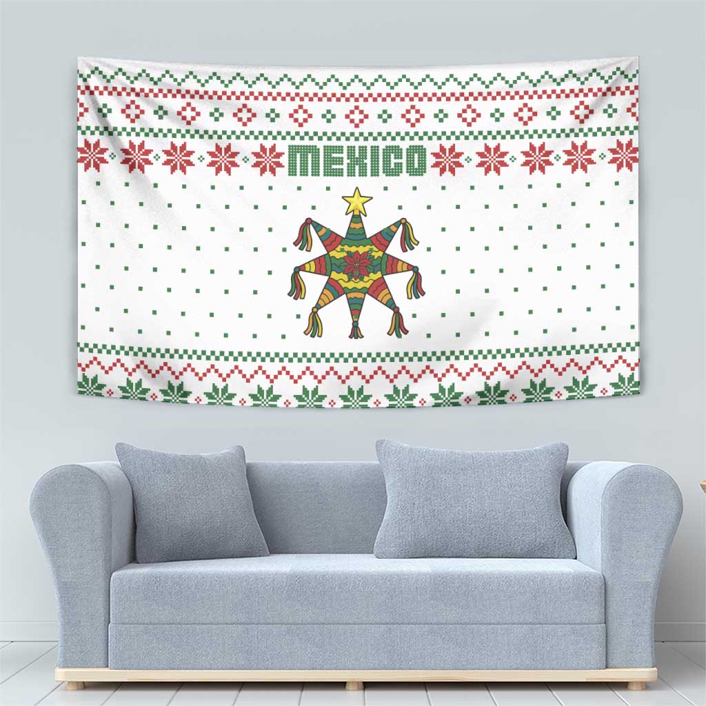 Mexico Christmas Tapestry with Piñata Star Design and Red Green Snowflake Pattern - Wonder Print Shop