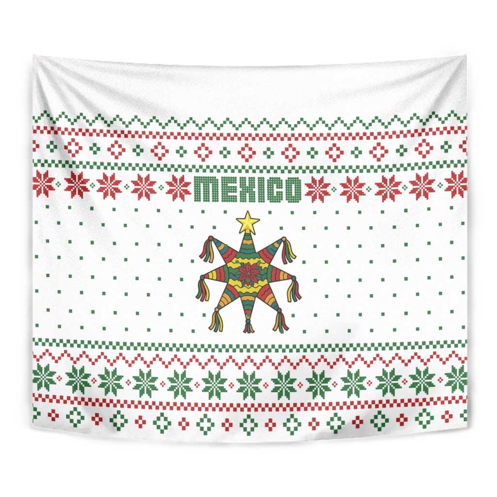 Mexico Christmas Tapestry with Piñata Star Design and Red Green Snowflake Pattern - Wonder Print Shop