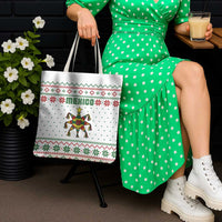 Mexico Christmas Tote Bag with Piñata Star Design and Red Green Snowflake Pattern - Wonder Print Shop