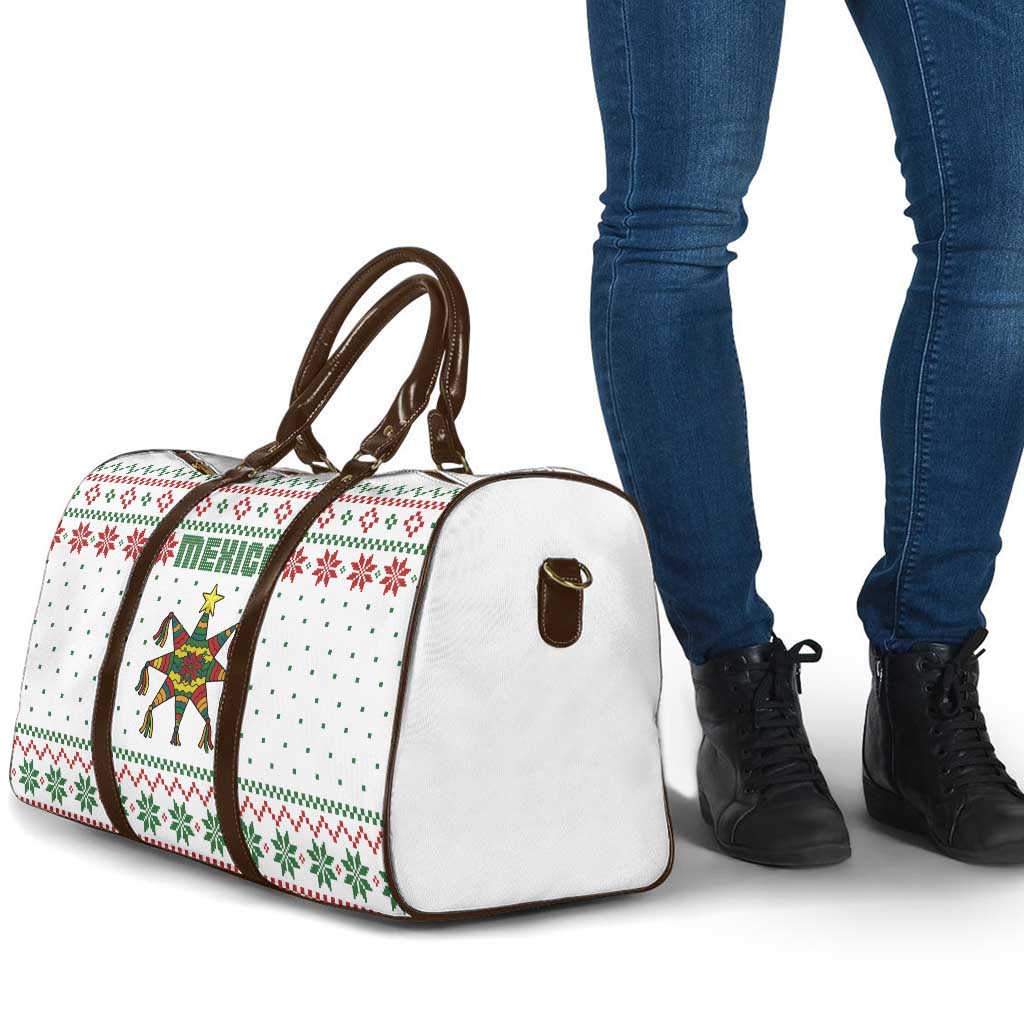 Mexico Christmas Travel Bag with Piñata Star Design and Red Green Snowflake Pattern - Wonder Print Shop