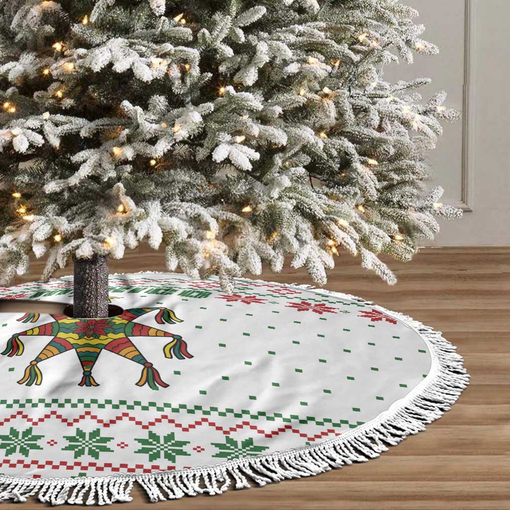 Mexico Christmas Tree Skirt with Piñata Star Design and Red Green Snowflake Pattern - Wonder Print Shop