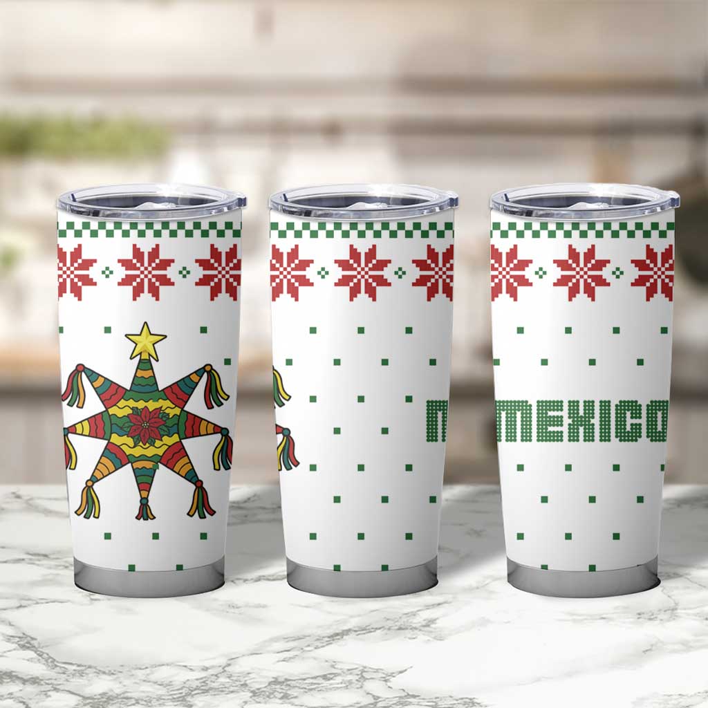 Mexico Christmas Tumbler Cup with Piñata Star Design and Red Green Snowflake Pattern - Wonder Print Shop