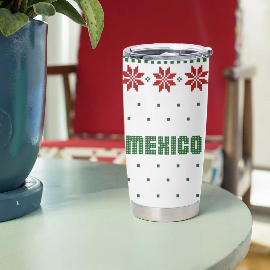 Mexico Christmas Tumbler Cup with Piñata Star Design and Red Green Snowflake Pattern - Wonder Print Shop