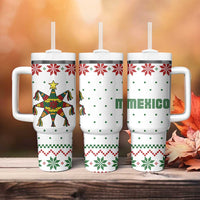 Mexico Christmas Tumbler With Handle with Piñata Star Design and Red Green Snowflake Pattern - Wonder Print Shop