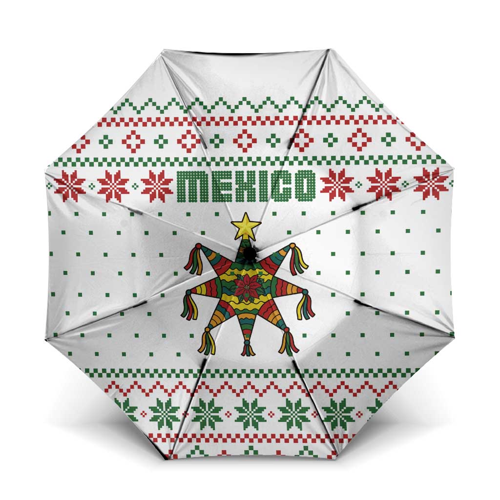 Mexico Christmas Umbrella with Piñata Star Design and Red Green Snowflake Pattern - Wonder Print Shop