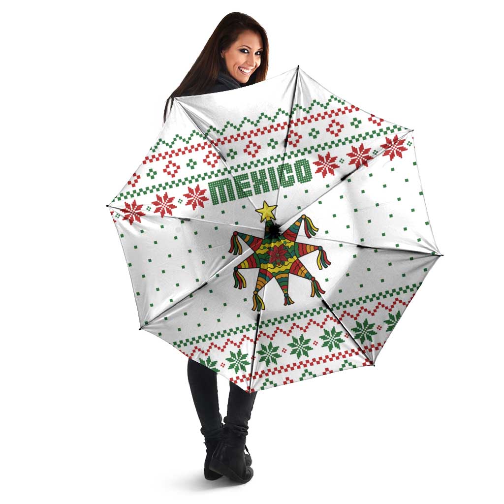 Mexico Christmas Umbrella with Piñata Star Design and Red Green Snowflake Pattern - Wonder Print Shop
