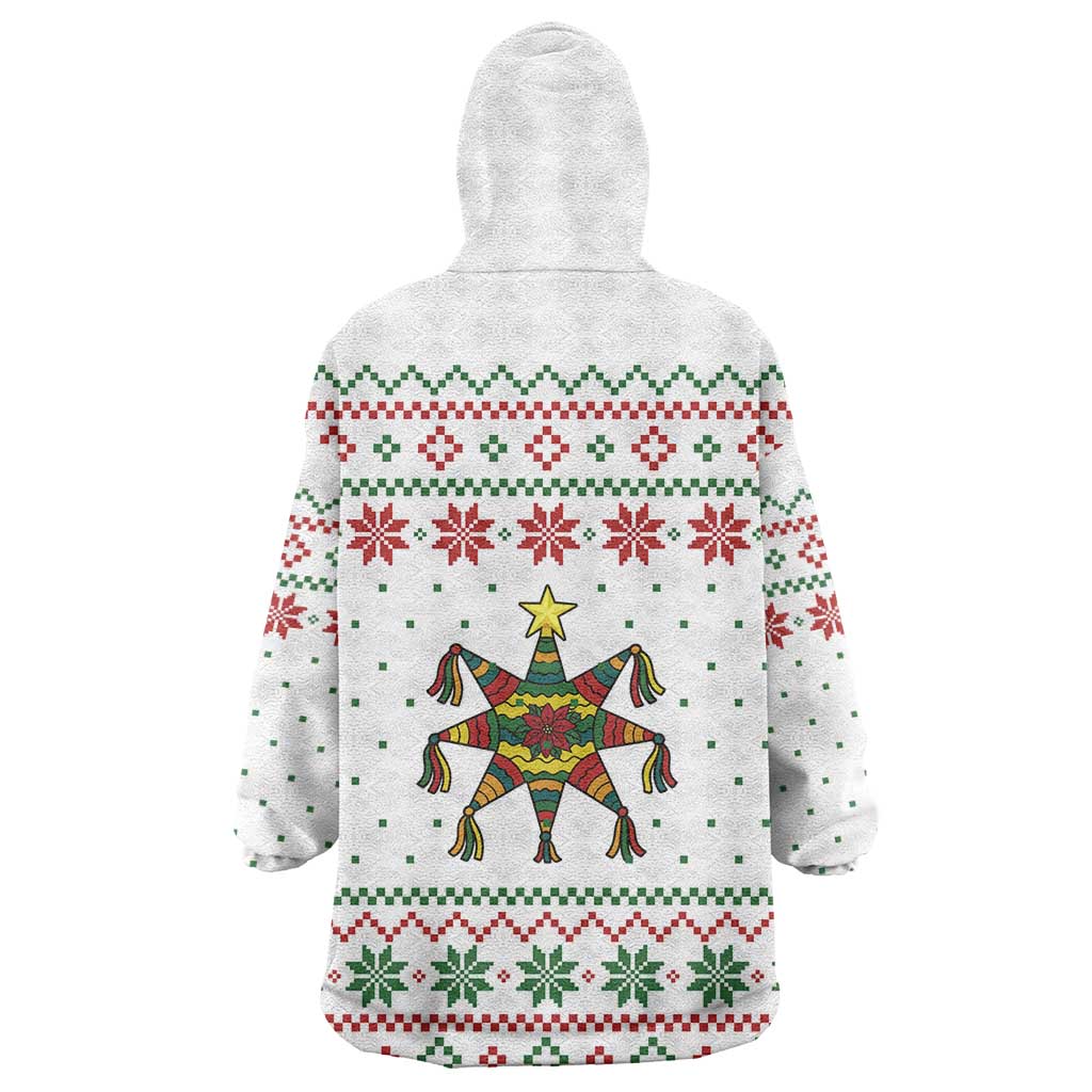 Mexico Christmas Wearable Blanket Hoodie with Piñata Star Design and Red Green Snowflake Pattern - Wonder Print Shop