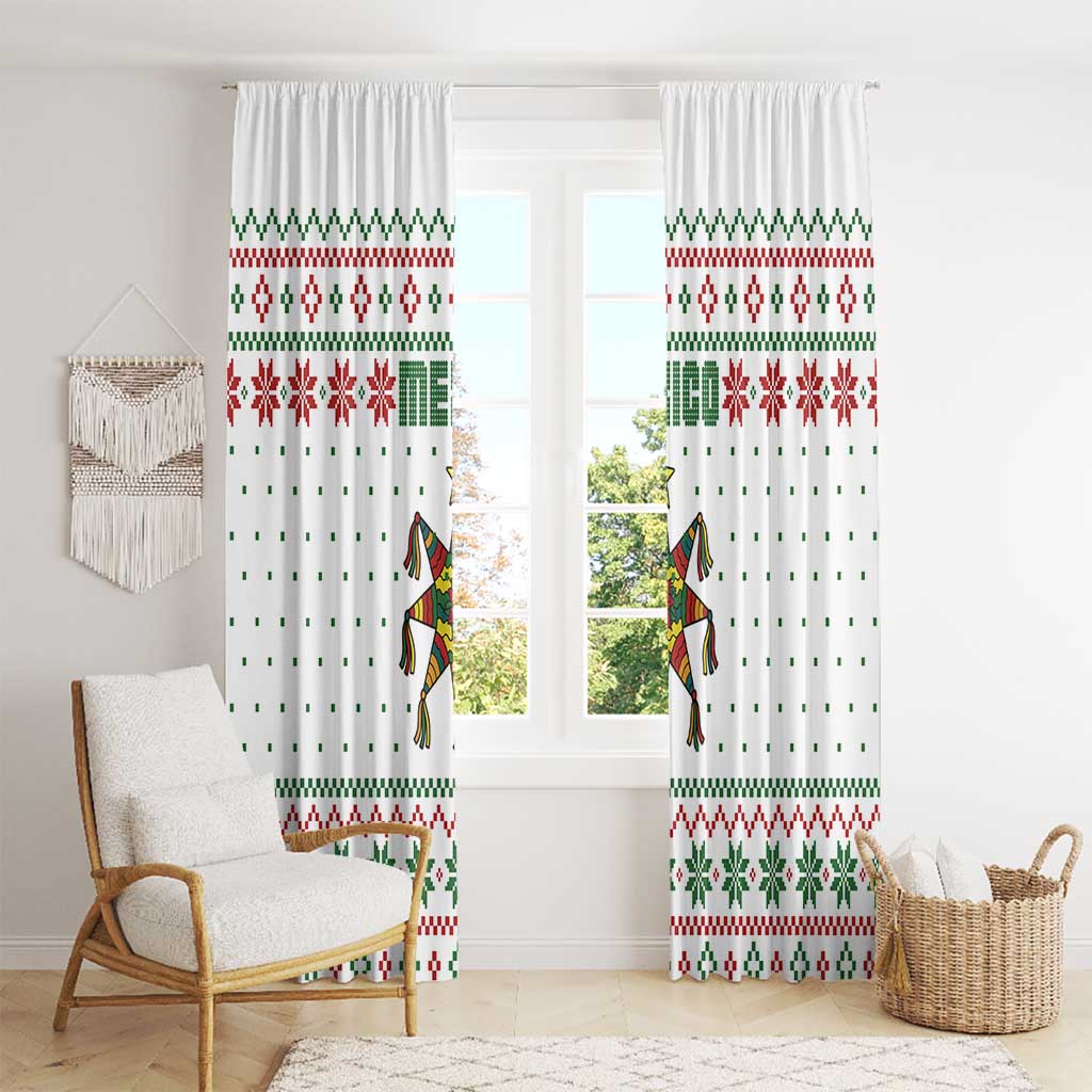 Mexico Christmas Window Curtain with Piñata Star Design and Red Green Snowflake Pattern - Wonder Print Shop