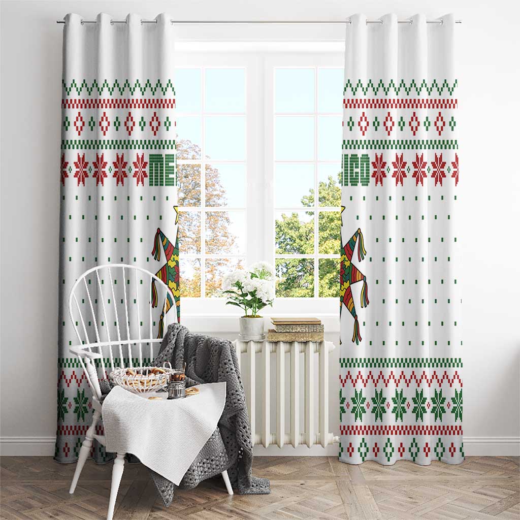Mexico Christmas Window Curtain with Piñata Star Design and Red Green Snowflake Pattern - Wonder Print Shop