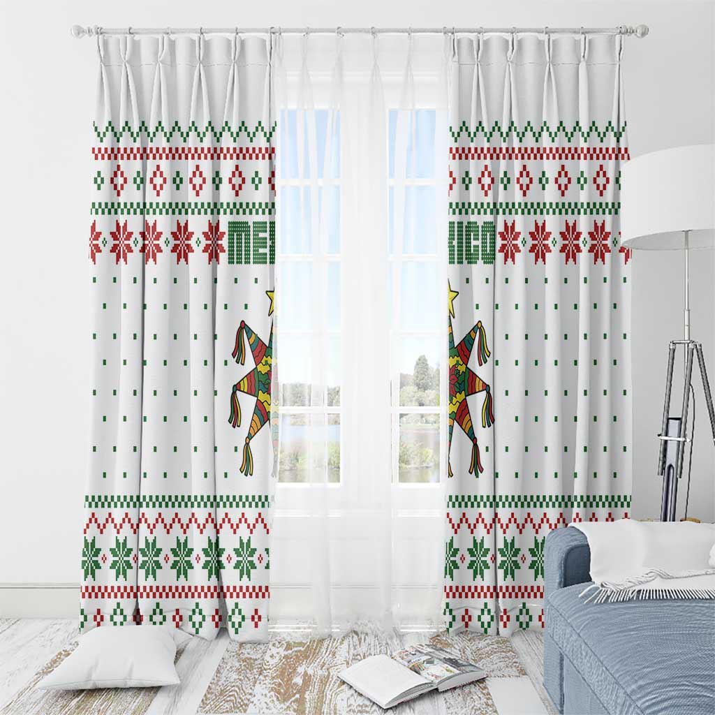 Mexico Christmas Window Curtain with Piñata Star Design and Red Green Snowflake Pattern - Wonder Print Shop