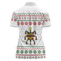 Mexico Christmas Women Polo Shirt with Piñata Star Design and Red Green Snowflake Pattern - Wonder Print Shop