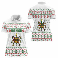 Mexico Christmas Women Polo Shirt with Piñata Star Design and Red Green Snowflake Pattern - Wonder Print Shop