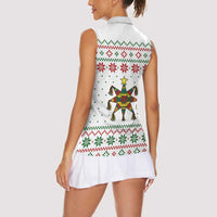 Mexico Christmas Women Sleeveless Polo Shirt with Piñata Star Design and Red Green Snowflake Pattern - Wonder Print Shop