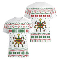 Mexico Christmas Women V-Neck T-Shirt with Piñata Star Design and Red Green Snowflake Pattern - Wonder Print Shop