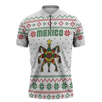 Mexico Christmas Zipper Polo Shirt with Piñata Star Design and Red Green Snowflake Pattern - Wonder Print Shop