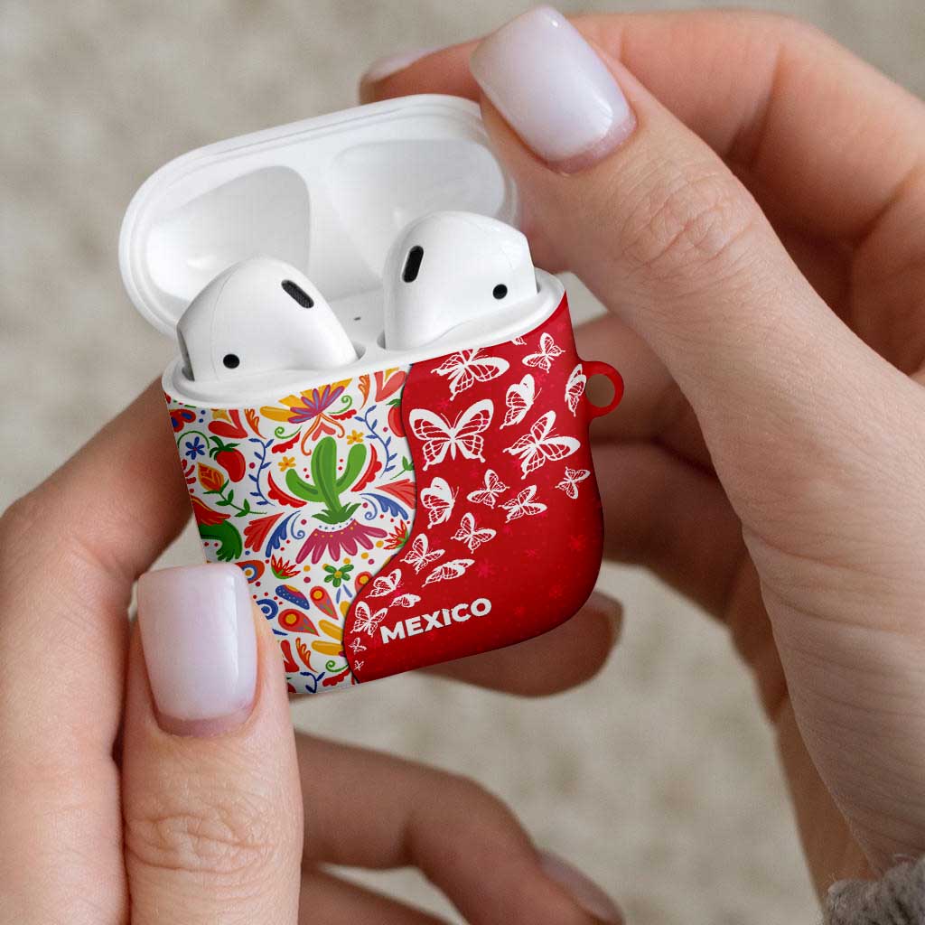Mexico Christmas AirPods Case with Butterfly Cactus and Colorful Floral Folk Art - Wonder Print Shop