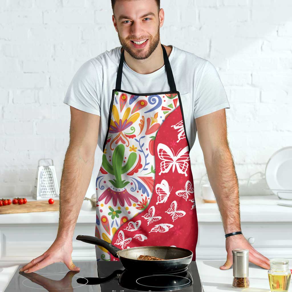 Mexico Christmas Apron with Butterfly Cactus and Colorful Floral Folk Art - Wonder Print Shop