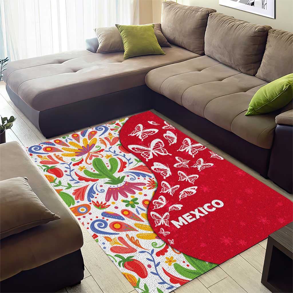 Mexico Christmas Area Rug with Butterfly Cactus and Colorful Floral Folk Art - Wonder Print Shop