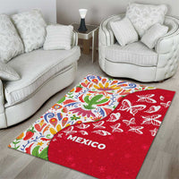 Mexico Christmas Area Rug with Butterfly Cactus and Colorful Floral Folk Art - Wonder Print Shop