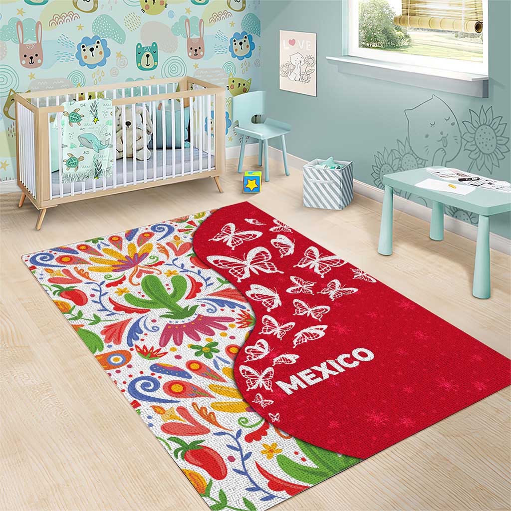 Mexico Christmas Area Rug with Butterfly Cactus and Colorful Floral Folk Art - Wonder Print Shop