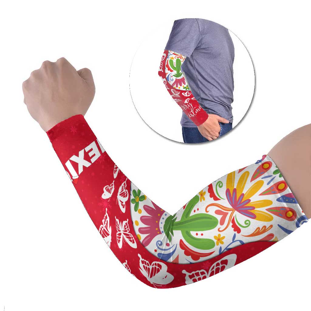 Mexico Christmas Arm Sleeves with Butterfly Cactus and Colorful Floral Folk Art - Wonder Print Shop