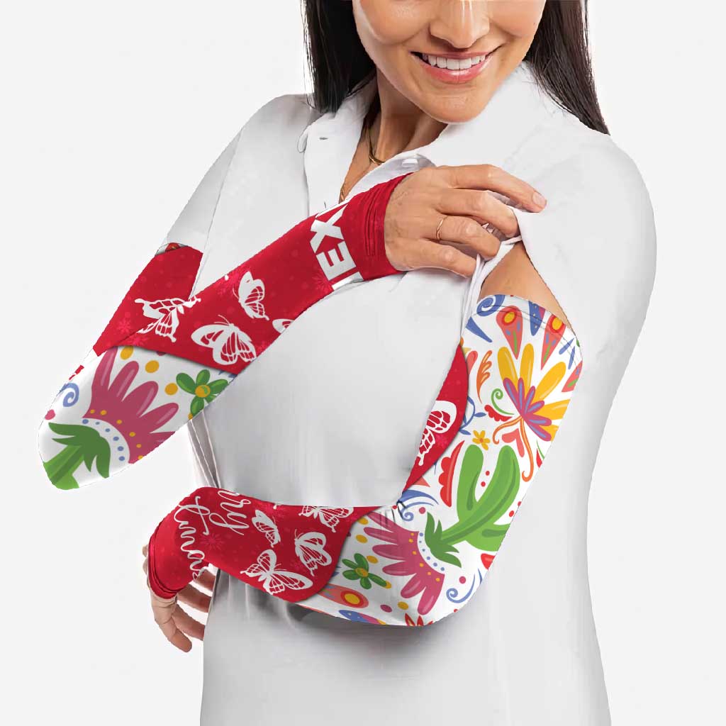 Mexico Christmas Arm Sleeves with Butterfly Cactus and Colorful Floral Folk Art - Wonder Print Shop