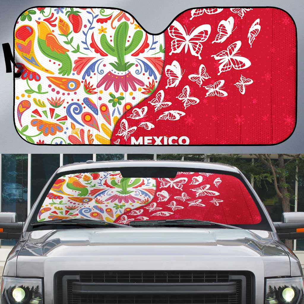 Mexico Christmas Auto Sun Shade with Butterfly Cactus and Colorful Floral Folk Art - Wonder Print Shop