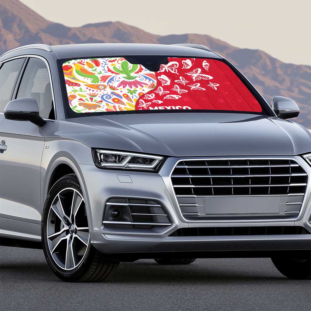 Mexico Christmas Auto Sun Shade with Butterfly Cactus and Colorful Floral Folk Art - Wonder Print Shop