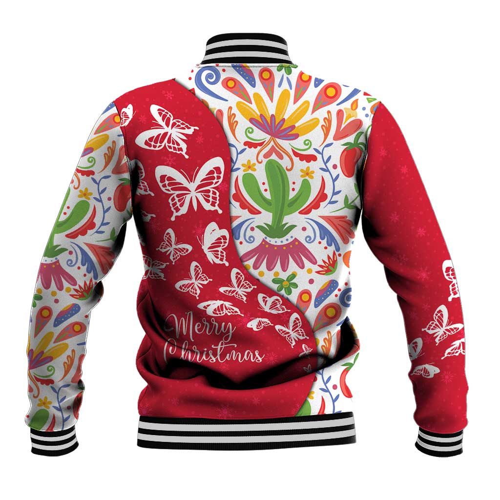Mexico Christmas Baseball Jacket with Butterfly Cactus and Colorful Floral Folk Art - Wonder Print Shop