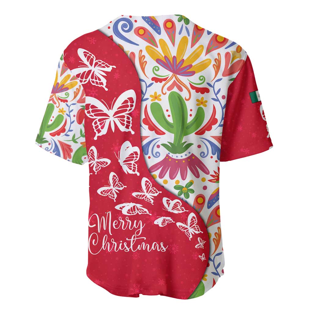 Mexico Christmas Baseball Jersey with Butterfly Cactus and Colorful Floral Folk Art - Wonder Print Shop