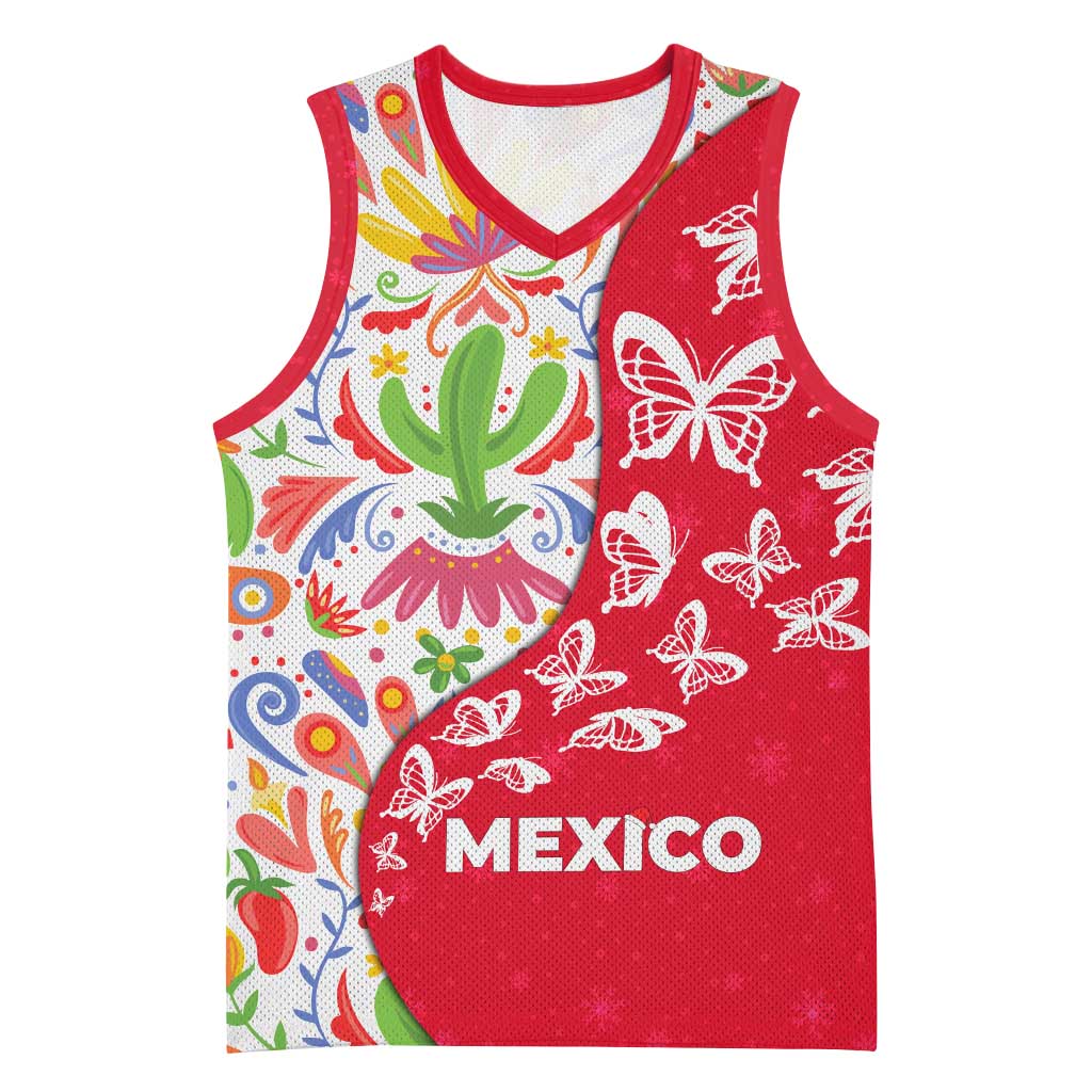 Mexico Christmas Basketball Jersey with Butterfly Cactus and Colorful Floral Folk Art - Wonder Print Shop