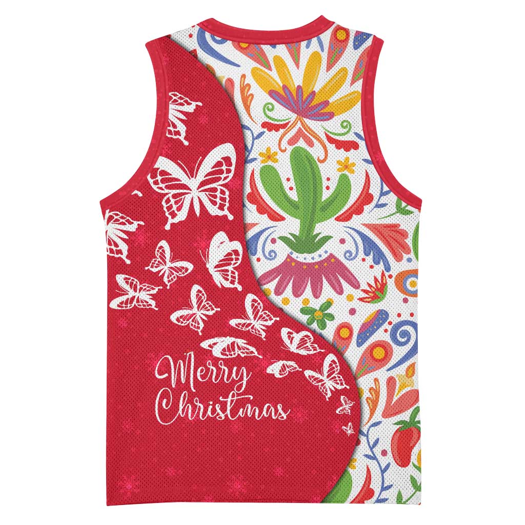 Mexico Christmas Basketball Jersey with Butterfly Cactus and Colorful Floral Folk Art - Wonder Print Shop