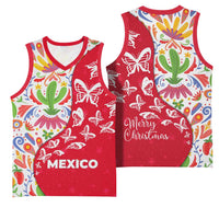 Mexico Christmas Basketball Jersey with Butterfly Cactus and Colorful Floral Folk Art - Wonder Print Shop