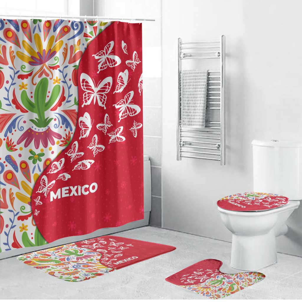 Mexico Christmas Bathroom Set with Butterfly Cactus and Colorful Floral Folk Art - Wonder Print Shop