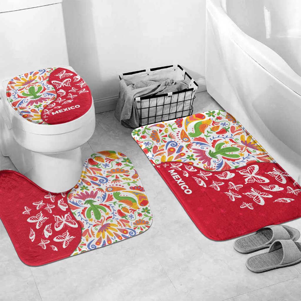Mexico Christmas Bathroom Set with Butterfly Cactus and Colorful Floral Folk Art - Wonder Print Shop