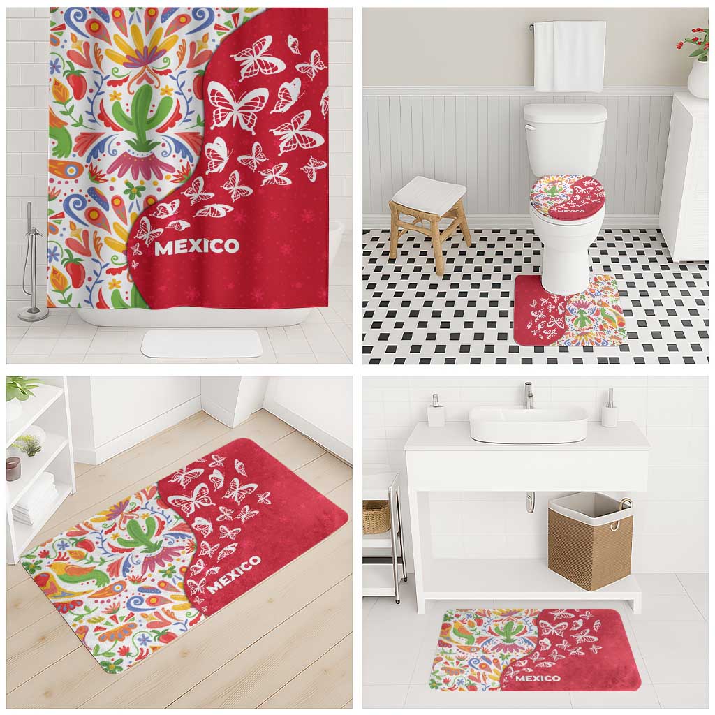 Mexico Christmas Bathroom Set with Butterfly Cactus and Colorful Floral Folk Art - Wonder Print Shop